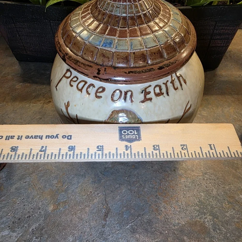 St. Nicolas Square Vtg Peace on Earth Snowman Cookie Jar, Plate,  Salt & Pepper